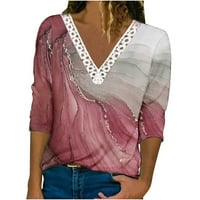 Charella Cracy Crochet V-izrez za žene Ljeto Žene Flowy rukave Ležerne majice Bluze za vino, XXL