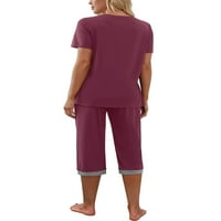 Ženska pidžama postavila je majicu kratkih rukava V izrez i kapri hlače za spavanje kontrastnog u boji