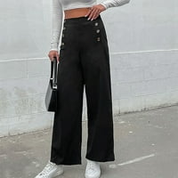 Riforla Women Hlače Žensko dugme ukrašene casual pantalone Vjetrove široke pantalone za noge Prozračne