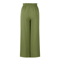 Ženske hlače za noge Ljeto pune boje casual gumba elastične struke duge hlače sa džepom vojske zelene