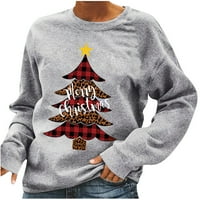 Lenago Žene Božićno drvo tiskano pulover O-izrez za bluzu dugih rukava vrhova duksera