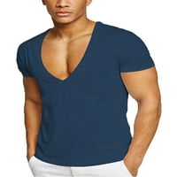 Muška puna boja duboka košulja za vrat Ležerne prilike Slim Fit Pamuk Coty Pulover Tops bluza