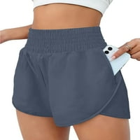 Ženske atletske kratke hlače visoke strukske kratke hlače džep sportske kratke hlače u temama elastične