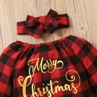 Canrulo Newborn Baby Girg Božićna odjeća Set tiskani uzorak s dugim rukavima ROMPER pređe za rubu crvena