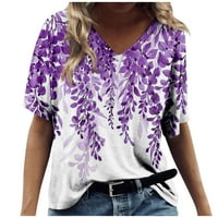Tking Fashion Womens Ljeto plus veličina V izrez kratki rukav Ležerne prilike labavih ispisanih majica