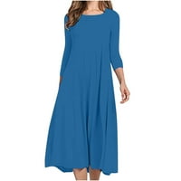Puntoco Plus Veličina haljina za uklanjanje žena Slim Fit Ugodni gumb V-izrez Čvrsta boja haljina plava 12