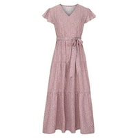 Ljetne haljine za žene modni V-izrez kratki rukav cvjetni fit & flare haljine srednje duljine boemske