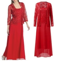 Ležerne haljine za žene rukav a-line dužine gležnja, labav patchwork okrugla dekoltena haljina crvena