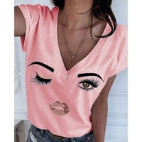 GDFUN modni casual s kratkim rukavima od tiskane s bluzom V-izrez plus veličina majica Dame vrhovi kratkih