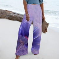Farstey Womens Wide noge Hlače za plažu Ljeto elastične hlače za odmor visokih struka Labavi fit cvjetni