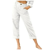 Hqlecpe ženske hlače pamučne posteljine hlače nacrtavaju nazad elastična struka hlače casual pantalone