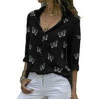 Ženska modna casual dugačak dugi rukav tipke za ispis V-izrez T-majice na vrhu bluza