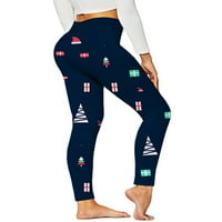 Bomotoo Ženske pantalone za rastezanje Skinny Tummy Control Xmas Dukset koji trče dugi elk Print Yoga