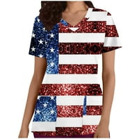 Oalirro White Womens V izrez američka košulja za zastavu za dan neovisnosti