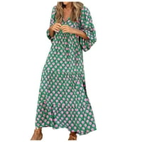 Stabilne ljetne haljine za žene Žensko ljetno casual moda Geometrijski print izrez čipke mjehurići srednji