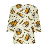 Trendy bluza za žene, rukav V izrez slatke košulje pivo print casual majica labava srednja duljina bluze
