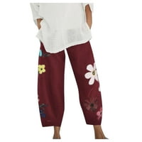Posteljine hlače za žene, pamučne pantalone za žene obrezirane hlače Ležerne ljetne posteljine kapri