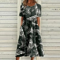 Fnochy Maxi haljine za žensko čišćenje ljetne suknje modni tisak kauzalni okrugli vrat kratkih rukava