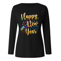 Ženske plus veličine vrhova čišćenje Ženske sretne nove godine print o vrat majica dugih rukava casual bluza vrh