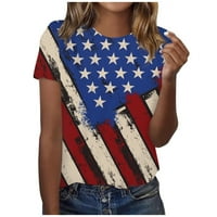 SKSLOEG WOMENS Tops Američkoj košulji za zastavu Ležerne prilike za puštanje tiskane majice Ljetni labavi