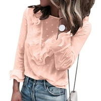 Xiuh majica za žene casual top čipkal polka dot o izrez majica dugih rukava bluza ružičaste s