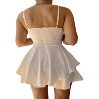 Eyicmarn ženske haljine Cami Solid Boja V-izrez Mini A-Line ruffle hem haljina za zabavu, plažu