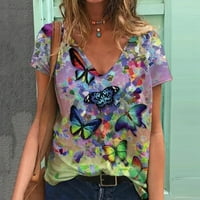 Pejock žena kauzalna bluza za ispis V-izreza kratka rukava majica ljetna bluza majice vrhovi zelena