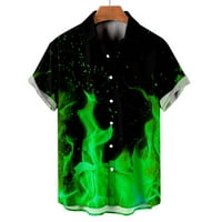 Dugme Down Majice za muškarce Veliki i visoki Ležerne prilike 3D plamena Ispis kratkih rukava COLLARS