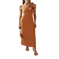 Žene 3D cvjetne duge haljine Y2K jedno rame Bodycon maxi haljina bez rukava izdubljena koktel scen
