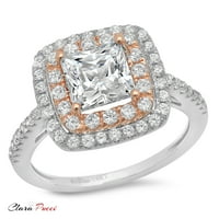 2. CT Princess Cut originalni kultivirani dijamant SI1-si i-J 18k bijela ruža Gold Halo obećaj vjenčani izjava angažman dizajnerskog prstena w kristalno bočno kamenje veličine 8.5