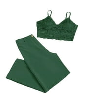 Ženske elegantne ravne špagete remen zelene bez rukava dvodijelna odjeća XL