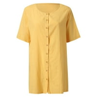 Dugme za žensku ljetnu V izrez prema dolje Ležerne prilike kratkih rukava Soild Color Top Yellow XXL