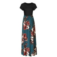 Outfmvch maxi haljina za žene O-izrez casual labav cvjetni print kratkih rukava haljina duge suknje