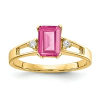 Čvrsta 14k žuto zlato 7x smaragdno rezanje ružičastog turmalina Oktobarsko dijamantsko angažman prsten