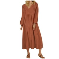 Haljine za žene ženke V-izrez dugih rukava MAXI haljine duga modni casual fit & flare hemize narančasta