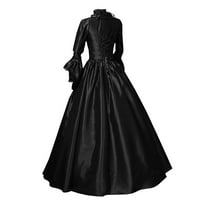 Haxmnou Victorian Ball Haw Renesansa za žene Vintage Retro Gothic Dugim rukavima Duljina duljina Black