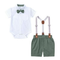 Dyfzdhu Baby Boys Pamuk ljeto gospodo odijelo Kratki rukav Bowtie Romper Suspender Shorts Outfits Odjeća