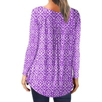 Plus vrhovi veličine za žene dugih rukava Floralni casual vrhovi Fall V izrez pulover bluze ljubičaste