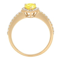 0. CT sjajan kruški rez simulirani žuti dijamant 14k žuti zlatni halo pasijans sa Accentima prsten sz