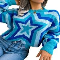 PUDCOOCO FASH modne divlje džemper kontrastne zvezde u boji uzorak okrugli vrat dugih rukava pleteni