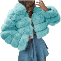 Ylioge zimski kaputi za žene, ženske ručke jakne Fau Solid dugih rukava topla gornja odjeća obrezana