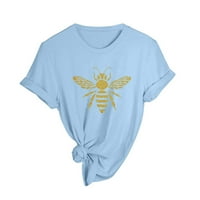 Ženske košulje Ženski modni Ležerni festival Honeybee Ispiši okrugli vrat Kratki rukav Top bluza Plavi