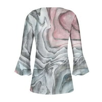 Dugme Swirts za žene Cvjetni print Tunic Ljetni vrhovi Dressy Casual Bell rukava V izrez Spring Bluzes Dame Comfy odjeća 01 # Grey XL