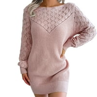 Ženska modna casual dugih rukava čvrsta pletenica Turtleneck dugačak dugi puff rukav rebrasti pleteni džemper s kratkim haljinama