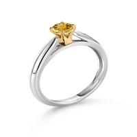 Gem Stone King srebrna i 10k žuti zlatni prsten žuti citrinski solitaire zaručni prsten za žene