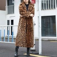 DUHOFER WOMENS zimski kaputi Leopard Print Fleece Cardigan Fau Fur Long Jacket Retro rever topli kaput