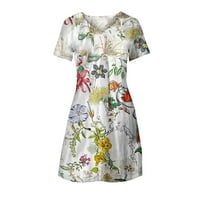 Haljine za žene plus veličine žensko Ljeto V-izrez Shift kratki rukav uzorak u obliku ležerne haljine u ležeru bijele s
