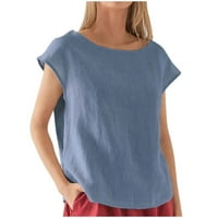 Cleariance ženske ljetne modne obrezive rukave rever V-izrez pamuk linija labava bluza za bluzu za bluzu