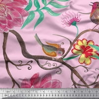Soimoi ružičasta pamučna kambrična tkanina ptica, lišće i cvjetna ispis tkanina od dvorišta široka