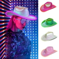 Roamohouse Holografski rav kaubojski kaubojski kaubojski šešir kostim kapa sa širokim podružnicama LED